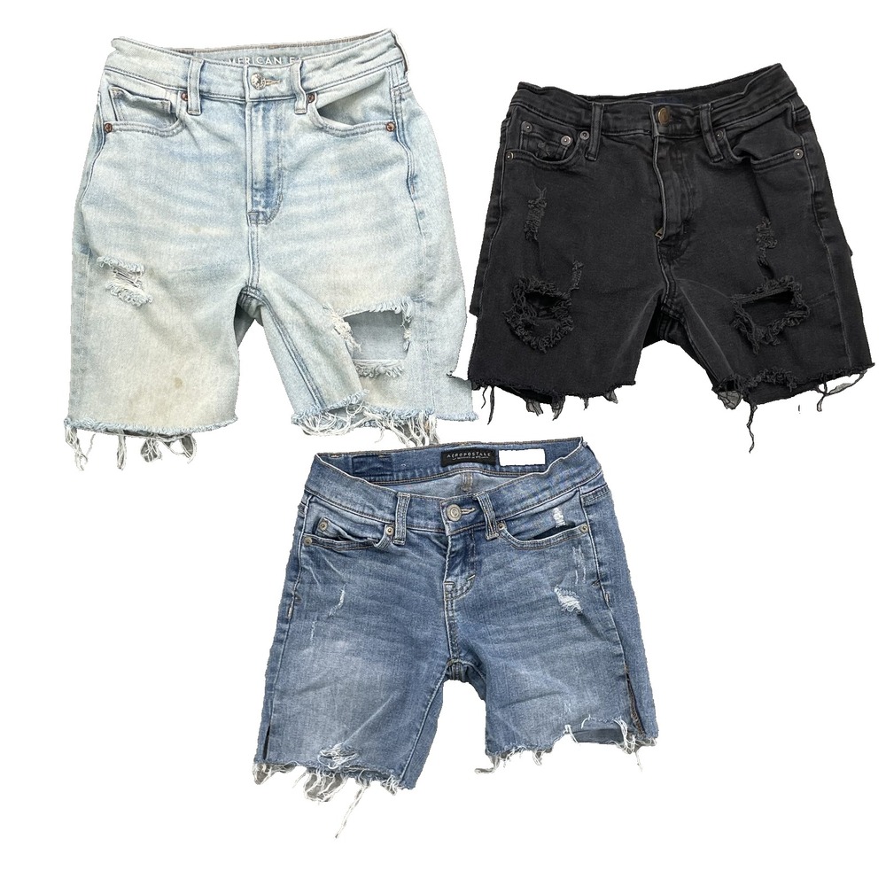Denim Jean Shorts Lot 3 Womens 24* Slim Bermuda Grunge Jorts Skate Y2K 90s Retro
